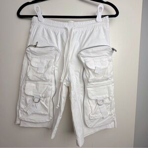 Club Exx X Dolls Kill White Scatted GlassCotton Stretchy Cargo Shorts NWOT XXS-S